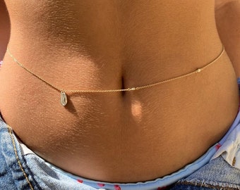 Sandy Cowrie Shell Belly Chain, Cubic Zirconia Belly Chain, Gold Belly Chain, CZ Belly Chain, Silver Belly Chain, Body Jewelry