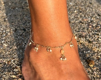 Zen Ethiopian Opal Anklet, Gold Opal Anklet, Pearl Anklet, Foot Jewelry, Boho Bride Jewelry