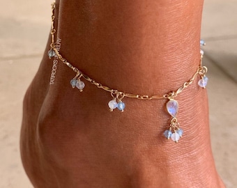 Serene Moonstone Anklet, Gold Moonstone Anklet, Gemstone Anklet, Foot Jewelry, Boho Bride Jewelry