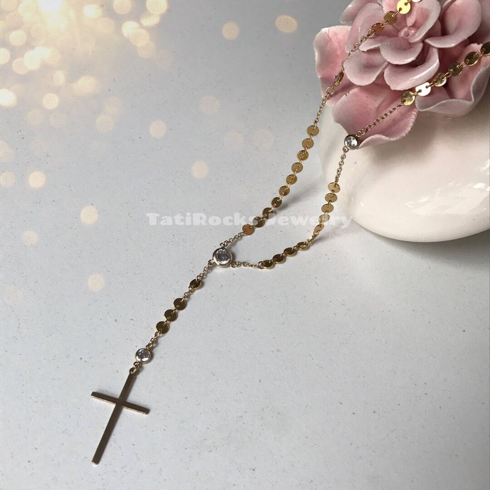 Glory Rosary Necklace Cross Necklace Gold Rosary Silver Etsy