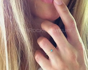 Have to Have 14k Solid Gold Ring, Turquoise Ring, Chain Ring, Stacking Ring, Minimal Jewelry