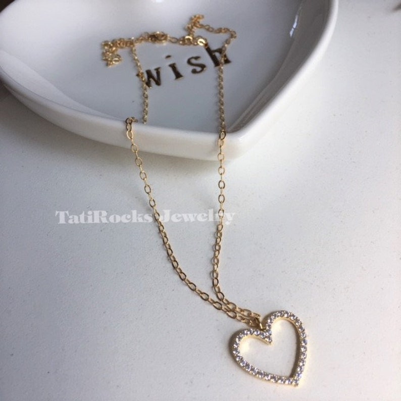 Love CZ Heart Necklace Heart Necklace Diamond Heart Etsy