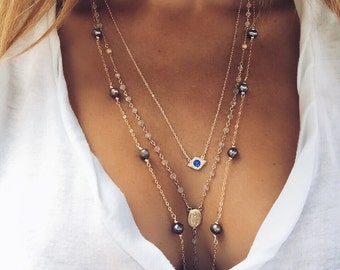 Protection Evil Eye Necklace, Gold Evil Eye, Rose Gold Evil Eye, Christmas Gift. Hamsa Necklace