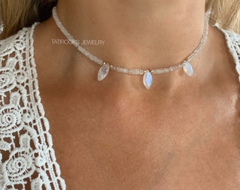 Lights Moonstone Necklace, Gold Moonstone Necklace, June Birthstone, Moonstone Choker