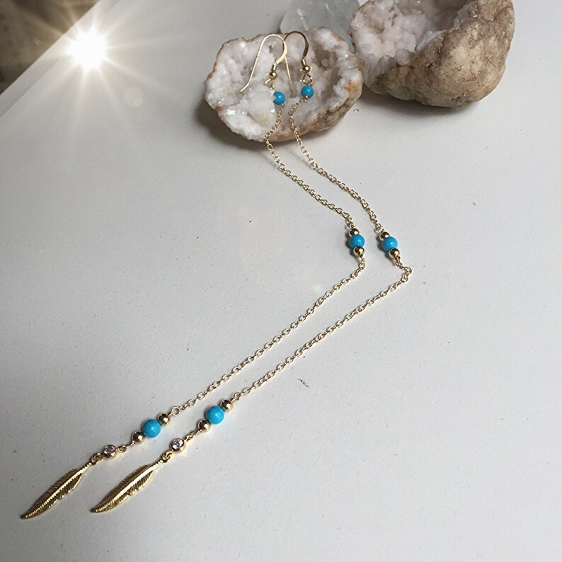 Starlight Turquoise Earrings, Feather Earrings, Festival Jewelry, Coachella Jewelry, Boho Jewelry, Long Earrings image 3