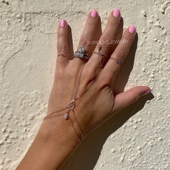 Pulsera De Dedo De Oro Gitano Cadena De Mano Cz Cadena De Etsy Mexico