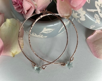Emmy Aquamarine Star Hoop Earrings, Star Earrings, Large Hoop Earrings, Birthstone Earrings, Large Hoop Earrings