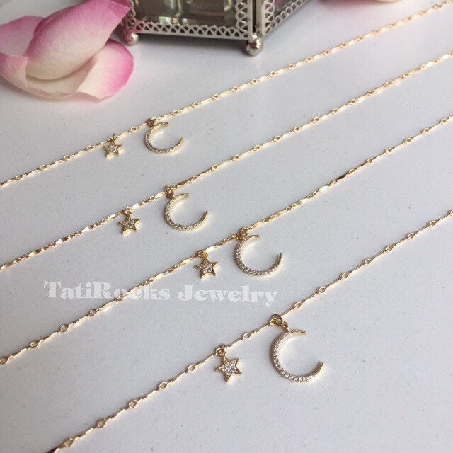 The Luckiest Star and Moon Necklace, Diamond Star Necklace
