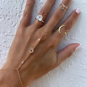 Charmed Personalized Letter Diamond Finger Bracelet, Diamond Hand Chain, Finger Bracelet, Real Gold Hand Chain