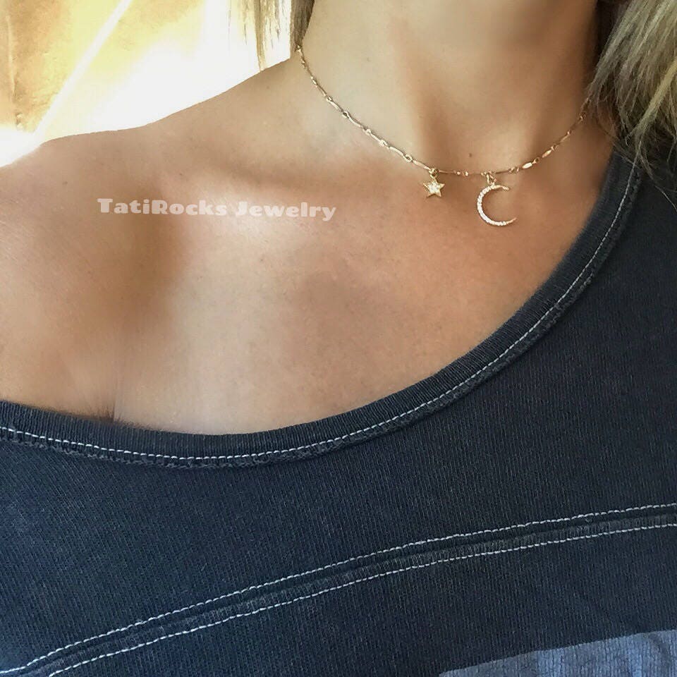 The Luckiest Star and Moon Necklace, Diamond Star Necklace