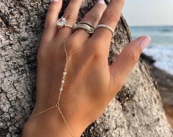 Unity Gold Diamond Finger Bracelet, Diamond Hand Chain, Finger Bracelet, Real Gold Hand Chain