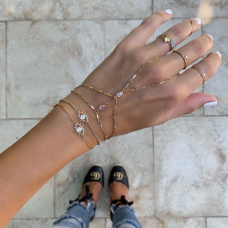 Pulsera de dedo de oro Julieta Cadena de mano CZ Cadena de Etsy España