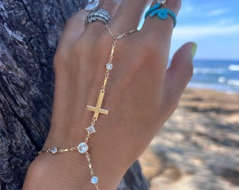 Glory Cross Hand Chain, Cross Bracelet, CZ Hand Chain, Finger Bracelet, Hand Jewelry, Religious Jewelry