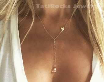 Forever Moonstone Necklace,  Rose Gold Necklace,  Lariat Necklace, Heart Necklace, Birthday Gift