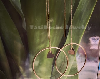 Love Goes Hoop Earrings, Gold Hoop Earrings, Drop Earrings, Heart Earrings