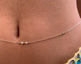 Sadie Diamond Belly Chain, Cubic Zirconia Belly Chain, Gold Belly Chain, CZ Belly Chain, Silver Belly Chain, Body Jewelry