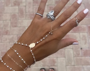 For You Prayer Rosary Hand Chain, Rosary Hand Chain, Gold Rosary Finger Bracelet
