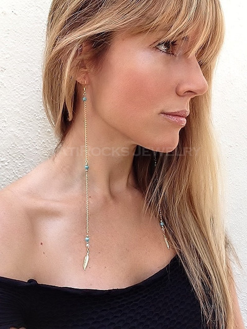 Starlight Turquoise Earrings, Feather Earrings, Festival Jewelry, Coachella Jewelry, Boho Jewelry, Long Earrings image 2