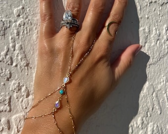 Dawn Ethiopian Opal Bracelet, Opal Hand Chain, Moonstone Hand Chain, Ethiopian Opal Bracelet