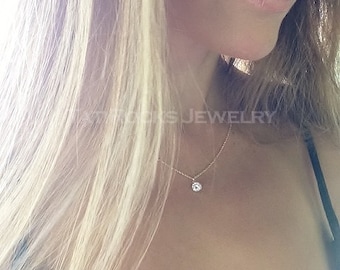 Sun Diamond Necklace, Cubic Zirconia Necklace, Solitaire Necklace, Valentine's Day Gift, Mother's Day Gift