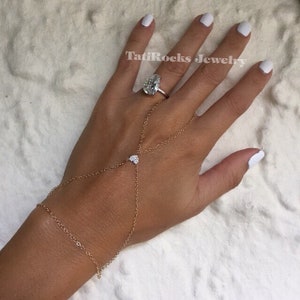 Lover Diamond Heart Bracelet, Heart Hand Chain, Heart Slave Chain, Boho Bride Bracelet, Heart Finger Bracelet, Boho Hand Chain