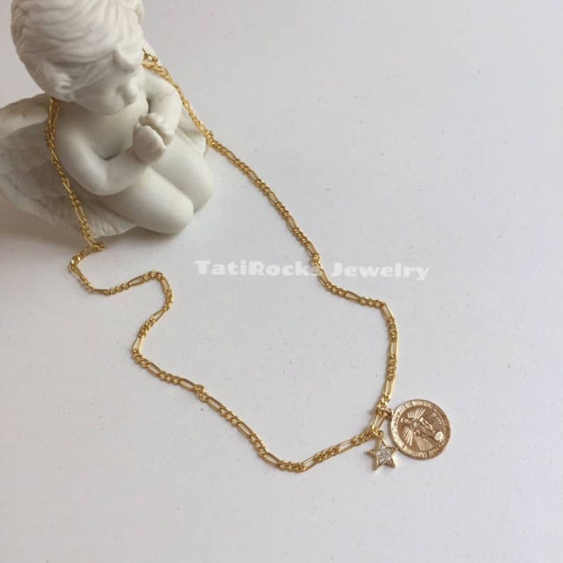 Miracle Mary Necklace Religious Necklace Star Necklace Coin Etsy
