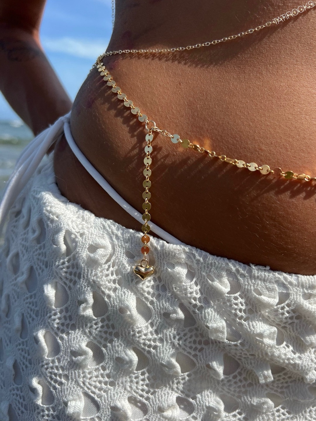 7721 Waist Chain For Women Dangling Drop Love Heart Belly Chains Amazon.com: Sexy Rhinestone Waist Chain Navel Piercing  main image 3