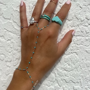 Misty Enameled Hand Chain, Boho Hand Chain, Slave Bracelet, Festival Hand Chain, Turquoise Hand Chain