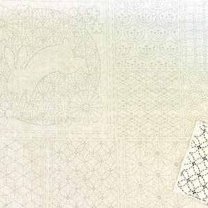 Sashiko  Panel - Häschen, beiger Grund, 50x68cm