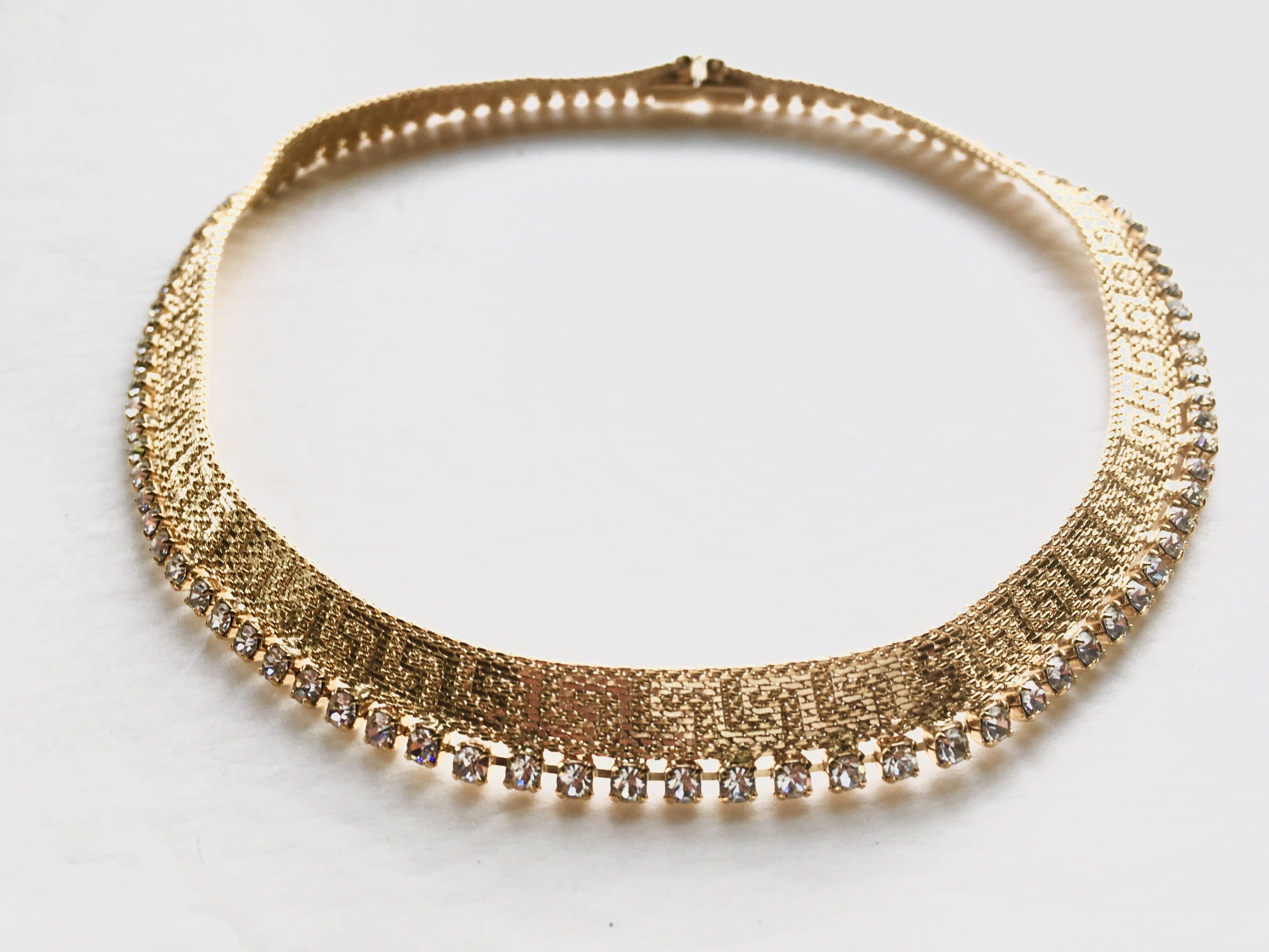 Vintage Gold Choker Rhinestone Studded Gold Mesh Choker Etsy