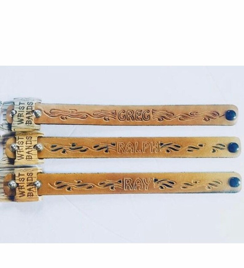 1970s Deadstock Men\u2019s Leather Name ID Bracelet 1970s Men\u2019s Leather Bracelet 1970s Men\u2019s Hippie Fashion Jewelry RAY Leather Bracelet