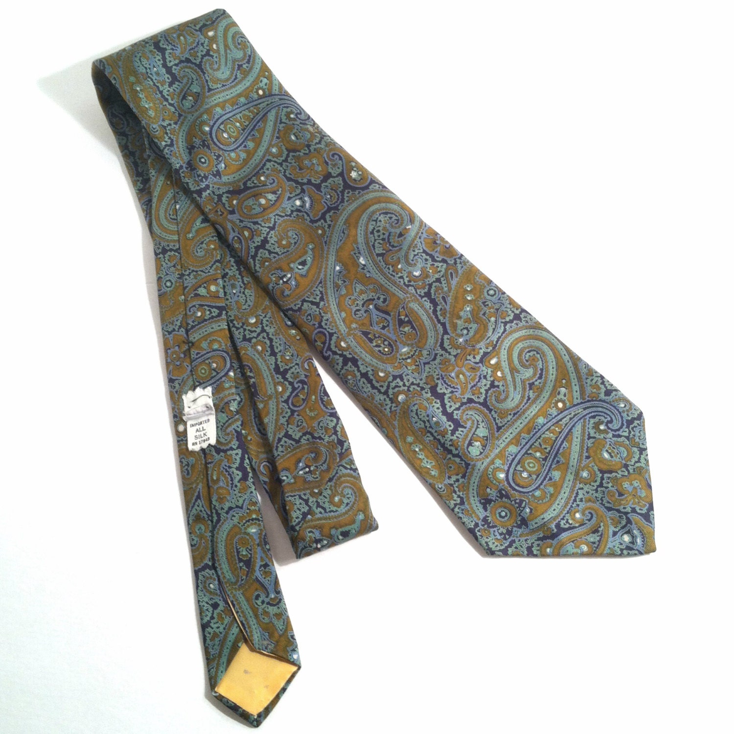 1970s Wide Tie Vintage Silk Paisley Necktie Blue Green | Etsy