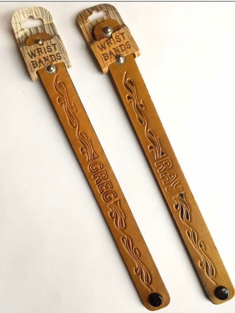 1970s Deadstock Men\u2019s Leather Name ID Bracelet 1970s Men\u2019s Leather Bracelet 1970s Men\u2019s Hippie Fashion Jewelry RAY Leather Bracelet