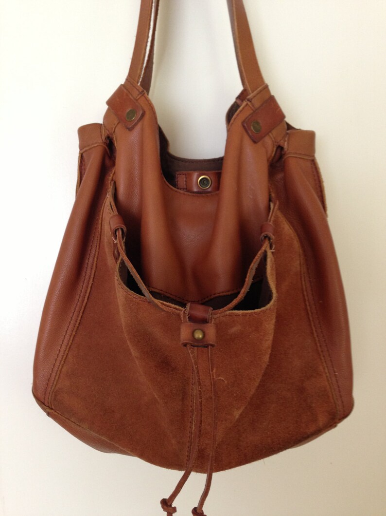 Lucky Brand Soft Caramel Brown Leather and Suede Large Slouchy Etsy