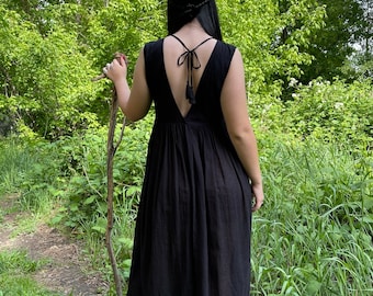 SALE Obsidian Dress Black Cotton Gauze Bohemian Dress