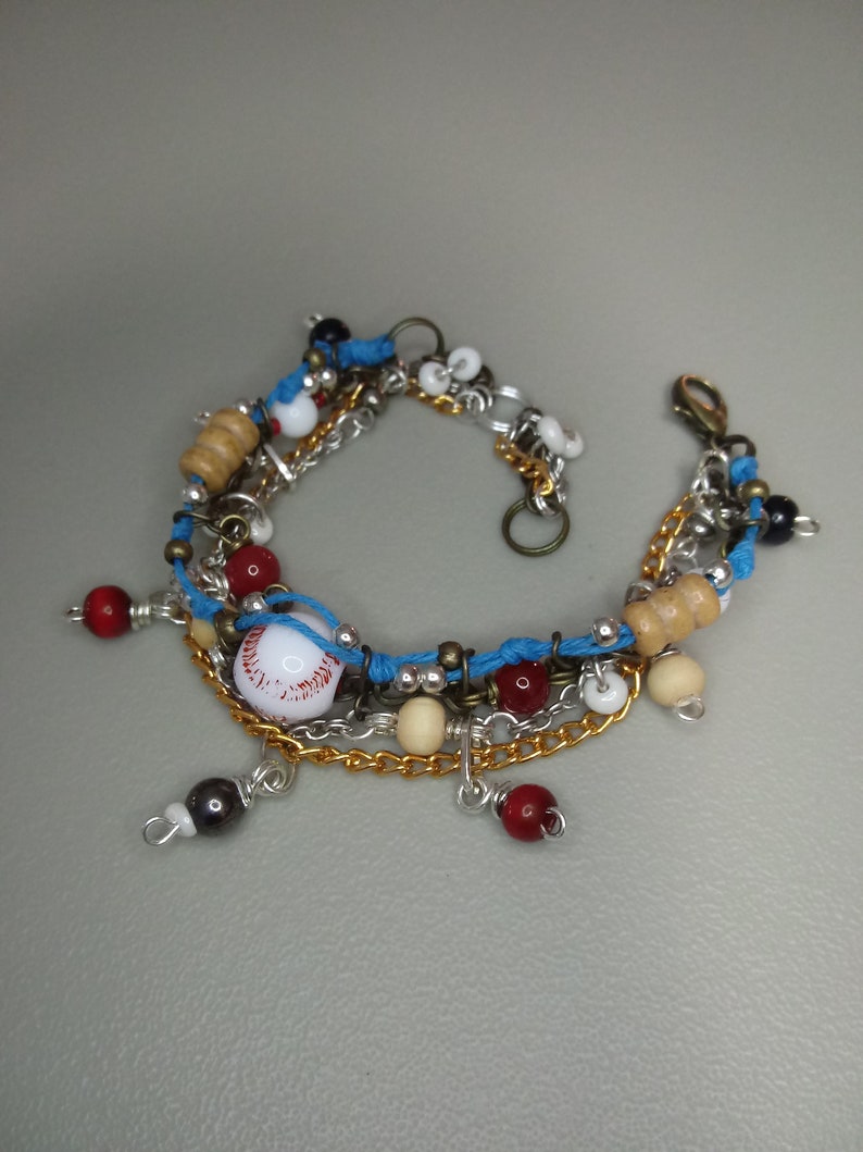 Multicolored Beaded Baseball Charm Adjustable Multi-Strand Bracelet image 4