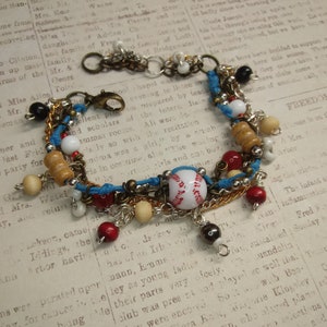 Multicolored Beaded Baseball Charm Adjustable Multi-Strand Bracelet image 6