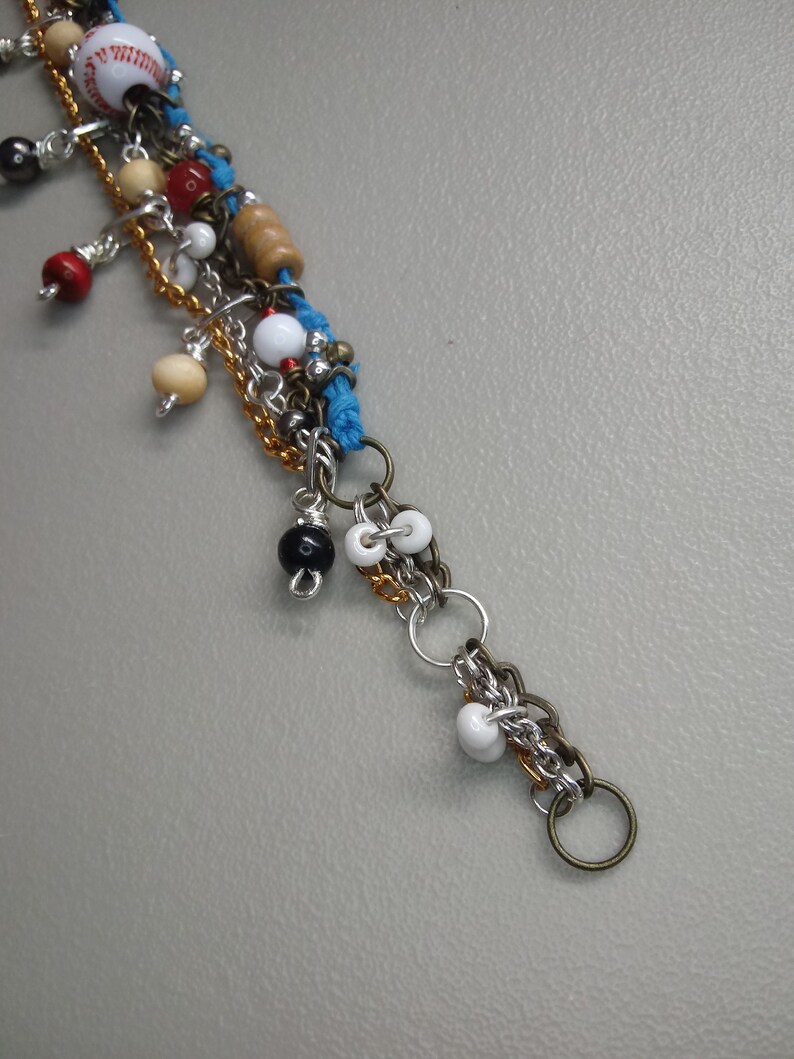 Multicolored Beaded Baseball Charm Adjustable Multi-Strand Bracelet image 9