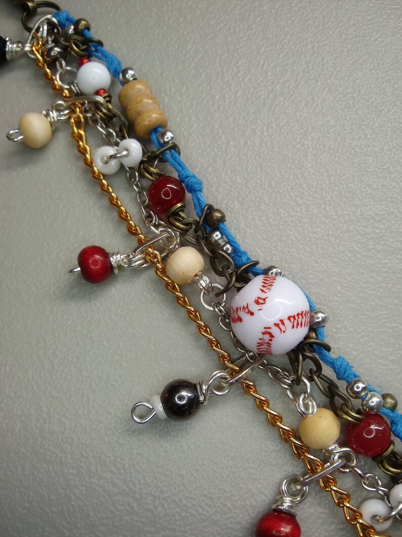Multicolored Beaded Baseball Charm Adjustable Multi-Strand Bracelet image 7