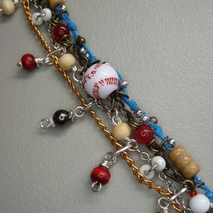 Multicolored Beaded Baseball Charm Adjustable Multi-Strand Bracelet image 3