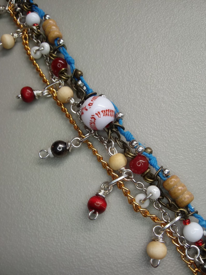 Multicolored Beaded Baseball Charm Adjustable Multi-Strand Bracelet image 3