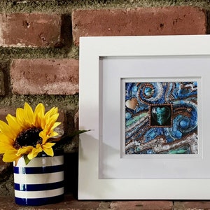 Ocean Heart Fine Art Print Framed 5x5 inch beaded mosaic art, wall art, framed prints, Diana Maus original art image 1