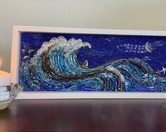 Racing the Moon Beaded Mosaic Ocean Art - Enmarcado, Mesa