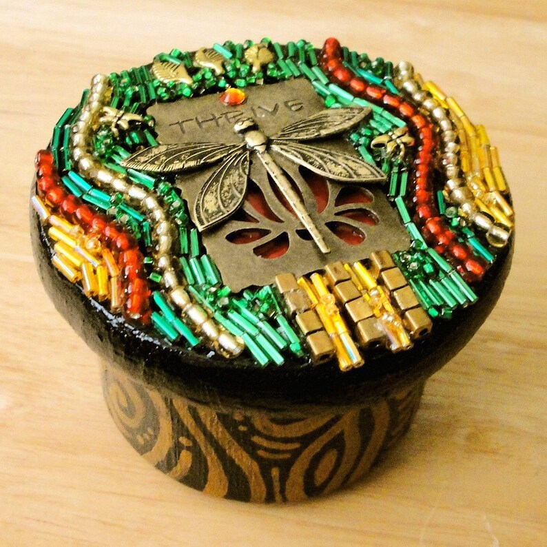 Thrive Beaded Mosaic Jewelry Box Round Wood Box With Etsy