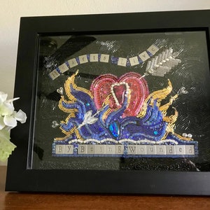 Hearts Live By Being Wounded Beaded Mosaic Art Shadowbox Free standing Art image 3