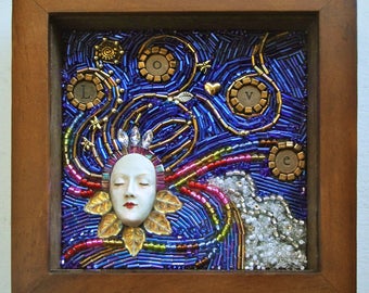 Love Is All You Need - Beaded Mosaic Art - Small Wood Shadowbox - Original Art