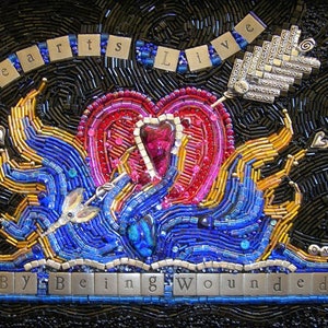 Hearts Live By Being Wounded Beaded Mosaic Art Shadowbox Free standing Art image 2