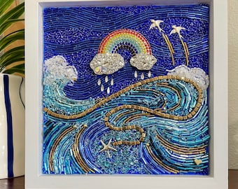 Ocean Rainbow Beaded Mosaic Art - Framed, Tabletop