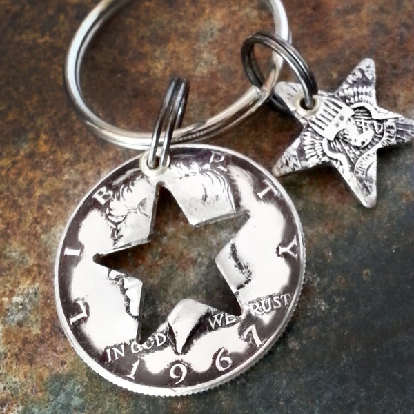 59th Birthday 1967 Silver Star Keychain 59th Birthday Gift 59th Anniversary Coin Jewelry made from a 1967 Half Dollar Gift for Him or Her