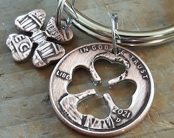 Lucky Penny Four Leaf Clover 2021 Keychain Chris Stapleton Starting over Song Customized Anniversary Gift made from a 2021 penny